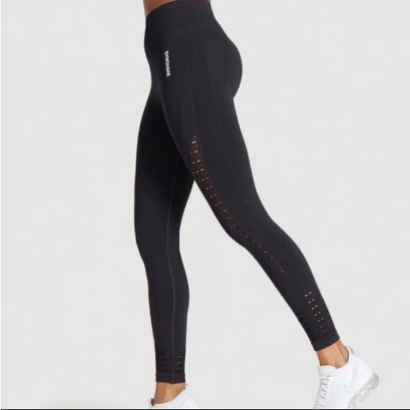 Gymshark Energy Seamless High Rise Perforated Leggings Black M Workout Yoga Gym - Picture 3 of 13